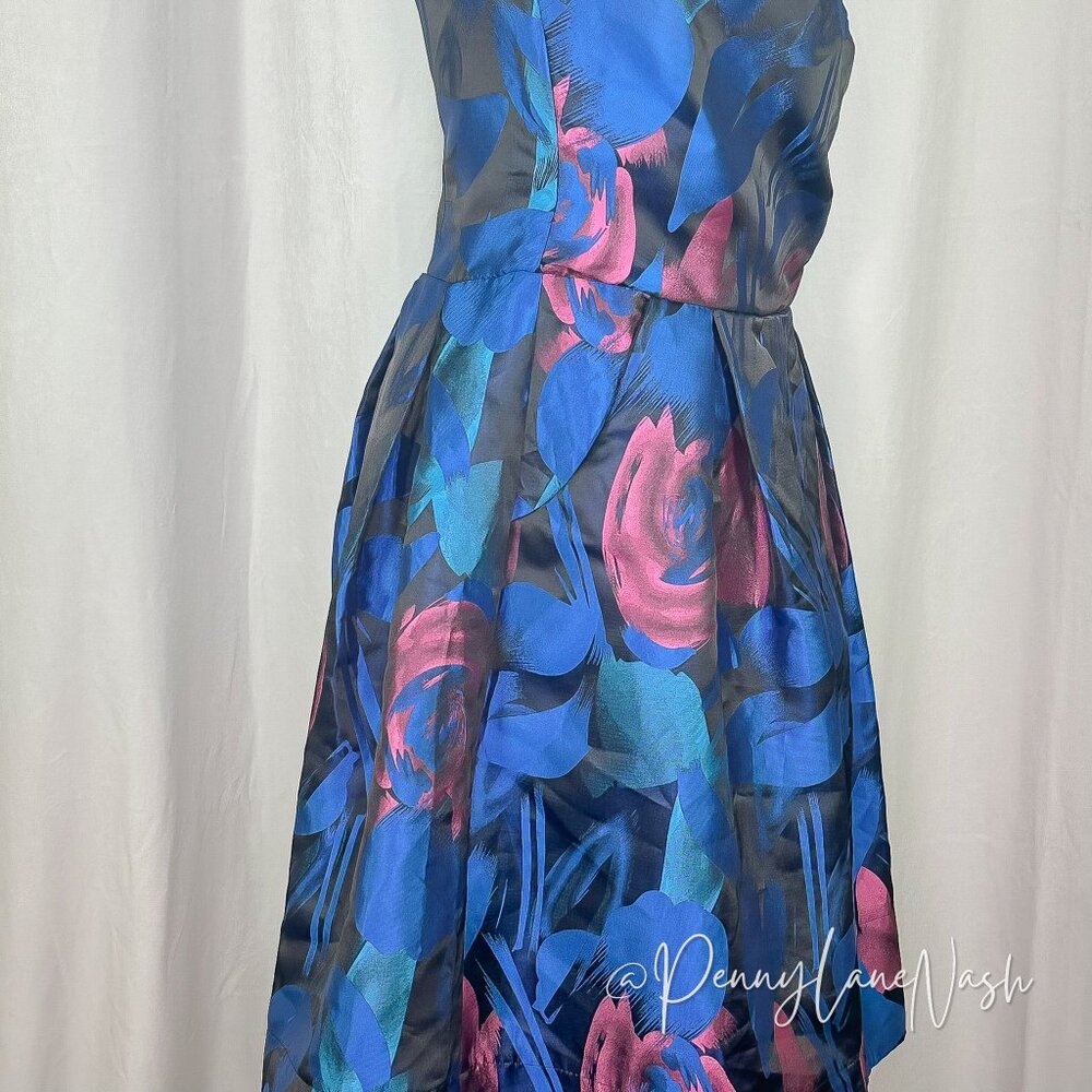 Vintage Rubber Ducky Floral Print Fit & Flare Dress Blue - Picture 6 of 10